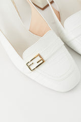Fendi White Embossed Slingback Loafer Heel