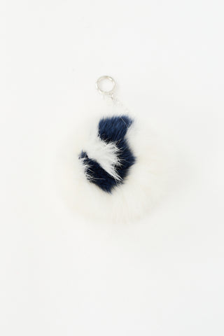 Fendi White & Navy Fur J Pom Pom Charm