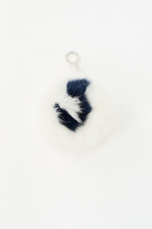 Fendi White & Navy Fur J Pom Pom Charm