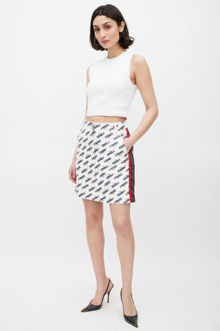 Fendi X Fila White & Multicolour Leather Monogram Logo Skirt