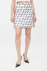 Fendi X Fila White & Multicolour Leather Monogram Logo Skirt