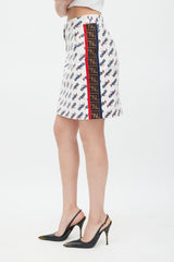 Fendi X Fila White & Multicolour Leather Monogram Logo Skirt