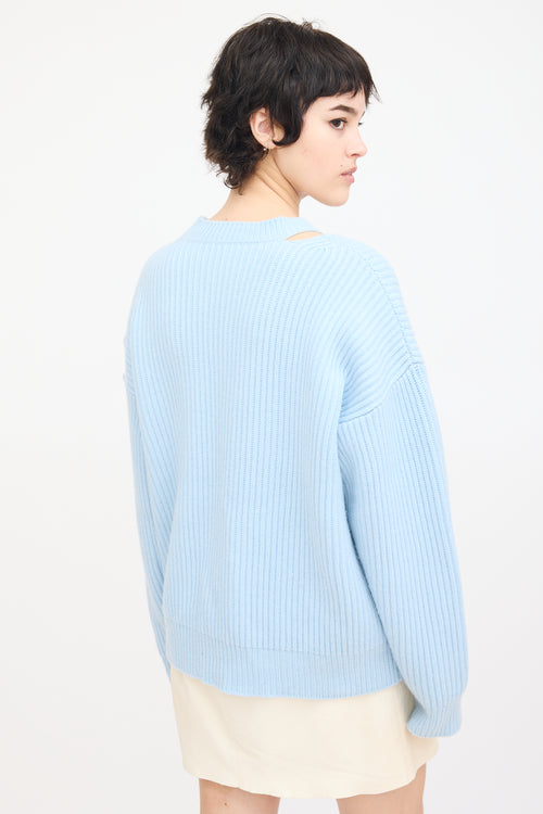 Fendi X Versace Light Blue Cashmere Logo Sweater