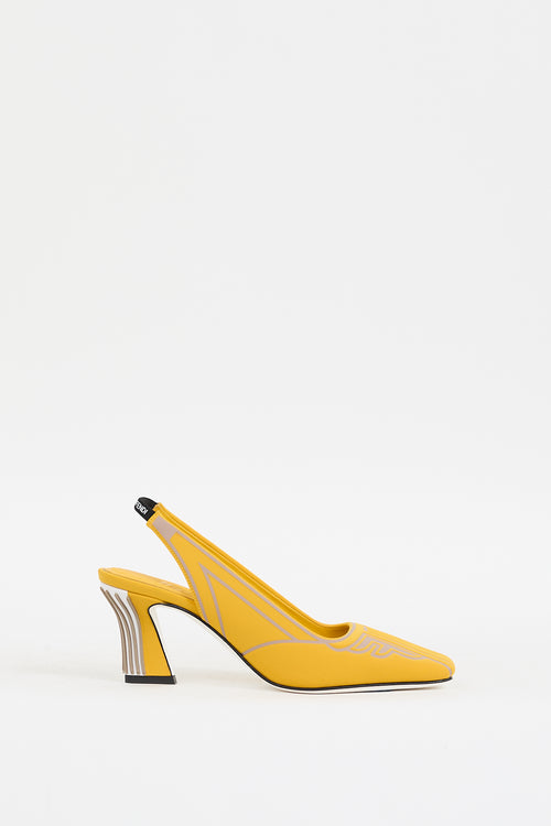 Fendi Yellow & Grey Nylon FFreedom Slingback Pump