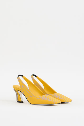 Fendi Yellow & Grey Nylon FFreedom Slingback Pump