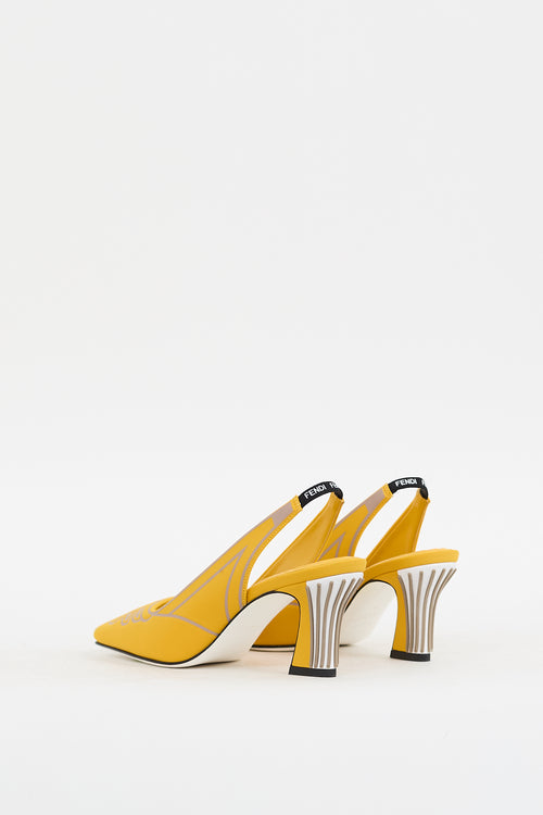 Fendi Yellow & Grey Nylon FFreedom Slingback Pump