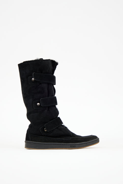 Fendi Black Suede & Fur Multi Strap Boot