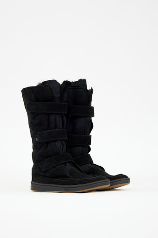 Fendi Black Suede & Fur Multi Strap Boot
