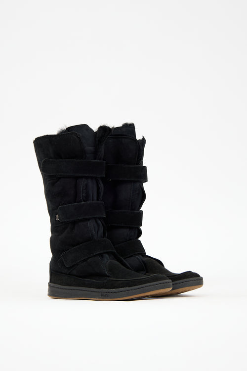 Fendi Black Suede & Fur Multi Strap Boot