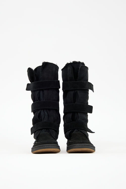 Fendi Black Suede & Fur Multi Strap Boot