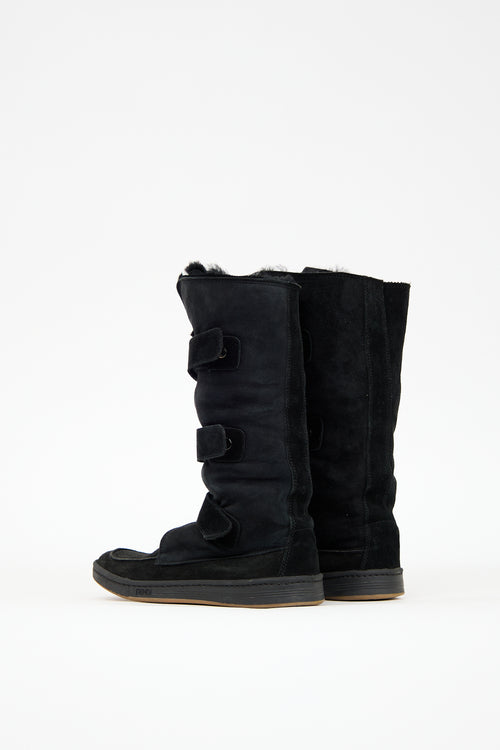 Fendi Black Suede & Fur Multi Strap Boot