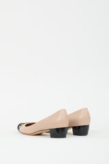 Ferragamo Beige & Black Leather Embellished Cap Pump