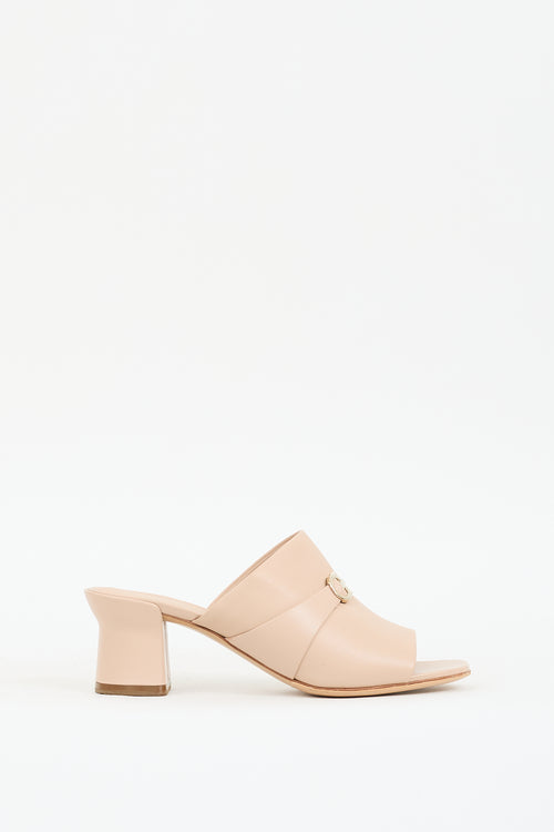 Ferragamo Beige Leather Gancini Mule