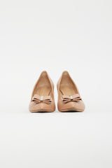 Ferragamo Beige Leather Pointed Toe Bow Pump