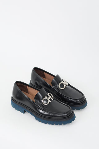 Ferragamo Black Leather Double Gancini Bleecker Loafer