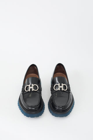 Ferragamo Black Leather Double Gancini Bleecker Loafer