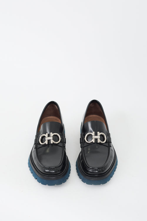 Ferragamo Black Leather Double Gancini Bleecker Loafer