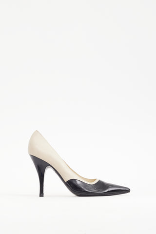 Ferragamo Black & Cream Patent & Leather Heel