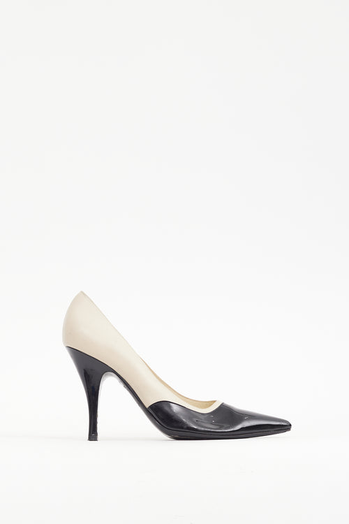Ferragamo Black & Cream Patent & Leather Heel