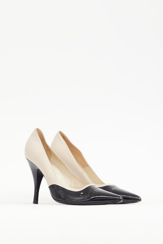 Ferragamo Black & Cream Patent & Leather Heel