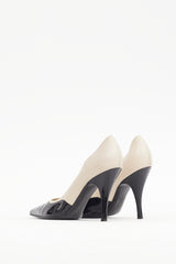 Ferragamo Black & Cream Patent & Leather Heel