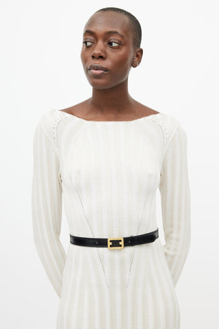 Ferragamo Black & Gold Leather F Belt