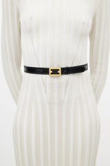 Ferragamo Black & Gold Leather F Belt