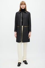 Ferragamo Black & Gold Zip Quilted Coat