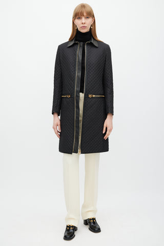 Ferragamo Black & Gold Zip Quilted Coat