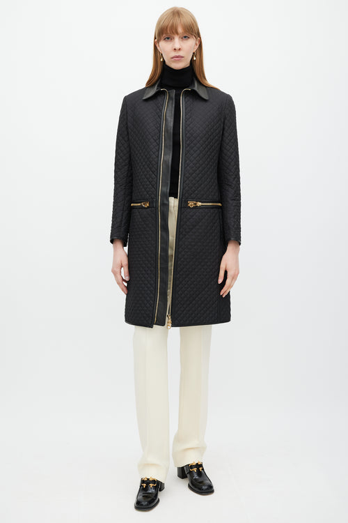 Ferragamo Black & Gold Zip Quilted Coat