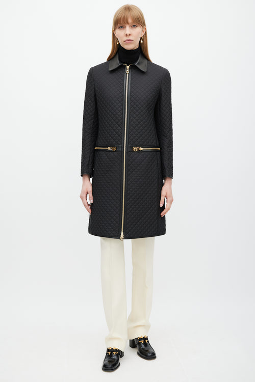 Ferragamo Black & Gold Zip Quilted Coat