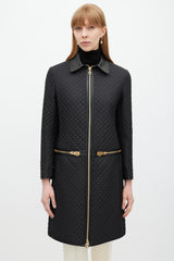 Ferragamo Black & Gold Zip Quilted Coat