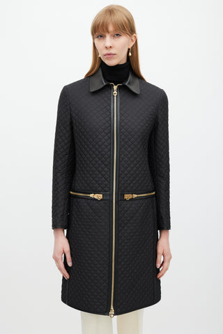 Ferragamo Black & Gold Zip Quilted Coat