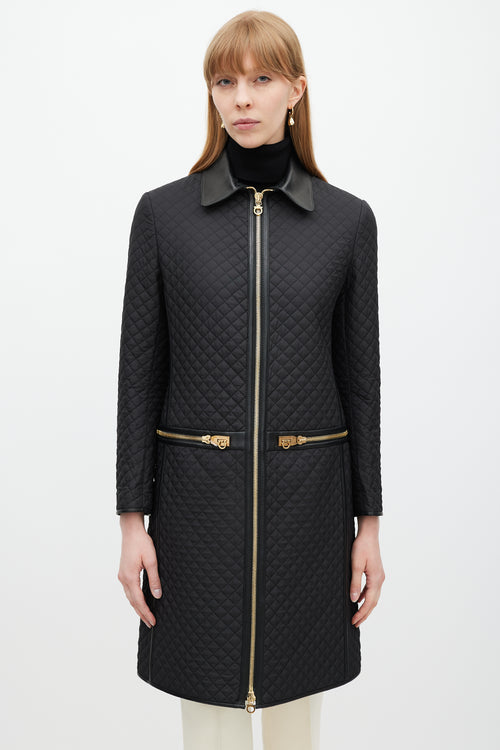 Ferragamo Black & Gold Zip Quilted Coat