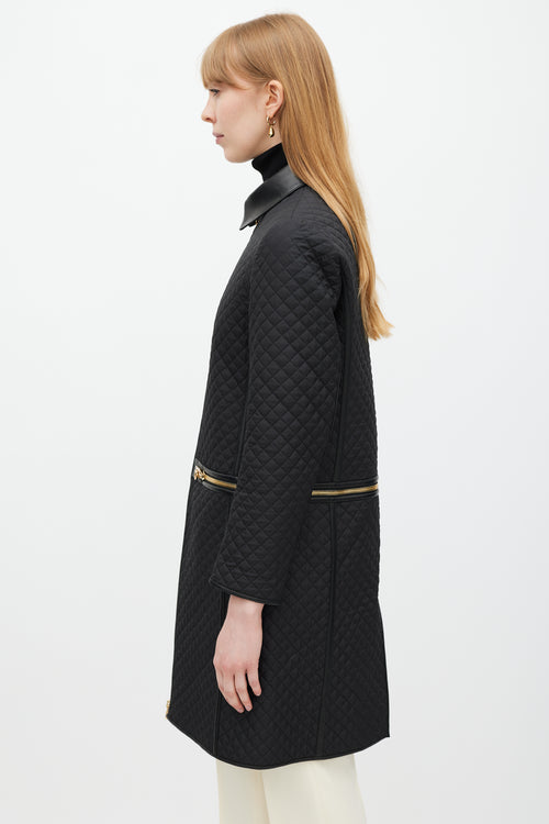 Ferragamo Black & Gold Zip Quilted Coat