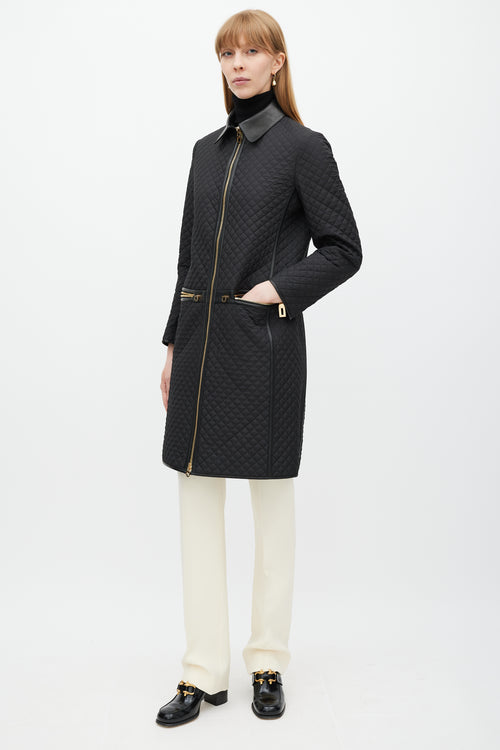 Ferragamo Black & Gold Zip Quilted Coat