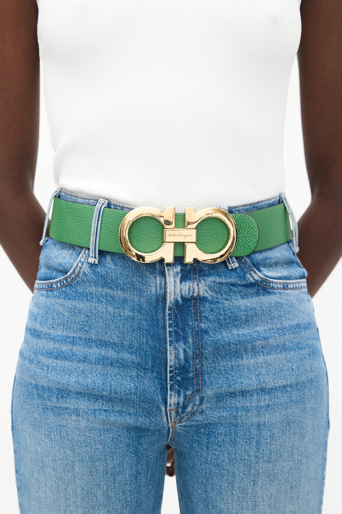 Ferragamo Black & Green Reversible Gancini Belt