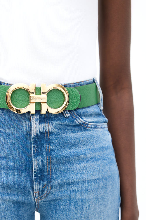 Ferragamo Black & Green Reversible Gancini Belt