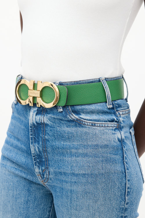 Ferragamo Black & Green Reversible Gancini Belt