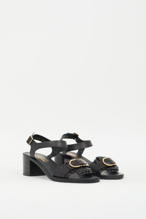 Ferragamo Black Leather Gancini Buckle Sandal