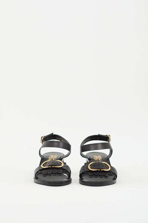 Ferragamo Black Leather Gancini Buckle Sandal