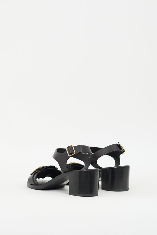 Ferragamo Black Leather Gancini Buckle Sandal