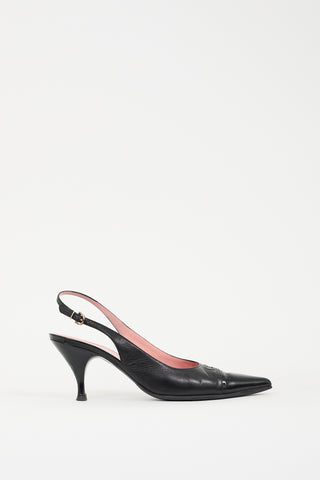 Ferragamo Black Leather Gancini Slingback Pump