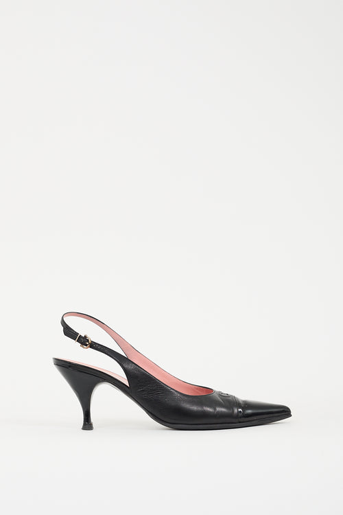 Ferragamo Black Leather Gancini Slingback Pump