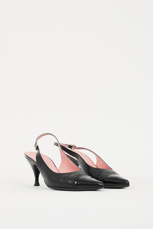 Ferragamo Black Leather Gancini Slingback Pump