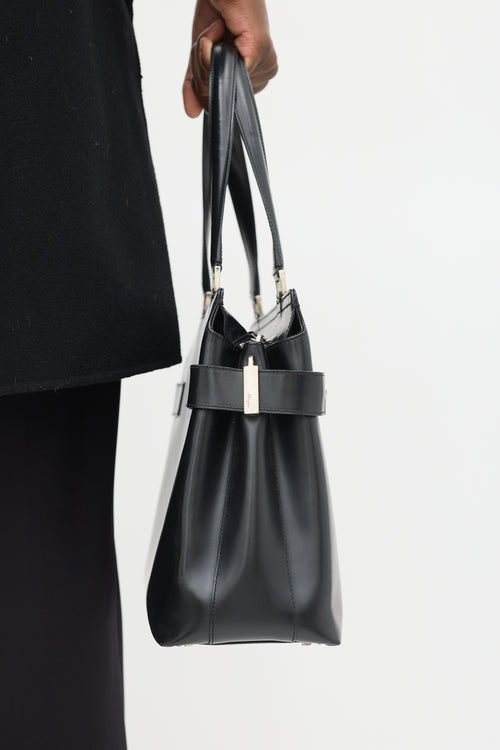 Ferragamo Black Leather Gancio Tote