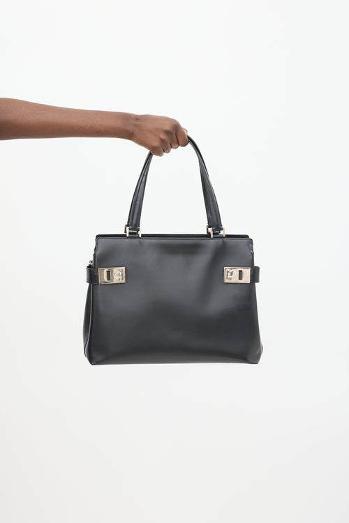 Ferragamo Black Leather Gancio Tote