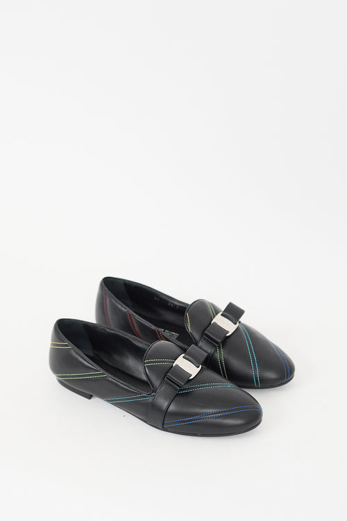 Ferragamo Black Leather Libby Rainbow Loafer