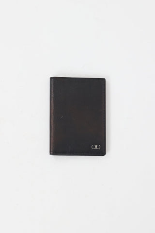 Ferragamo Black & Grey Leather Gancini Passport Cover