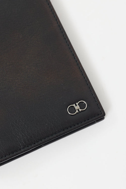 Ferragamo Black & Grey Leather Gancini Passport Cover